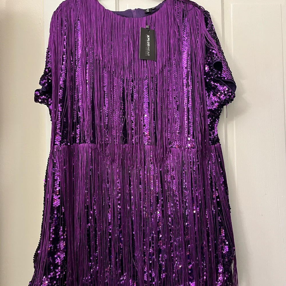 Purple Fringe Sequin Dress